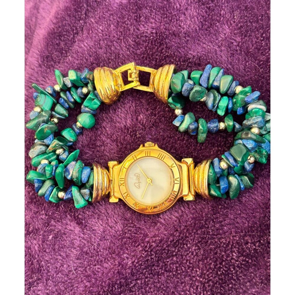 Vintage Angie Dickenson Turquoise Gold-Tone Watch